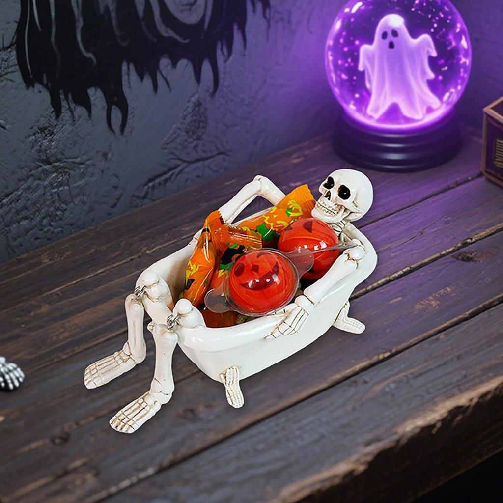 Resin In The Bath Tub Planter For Indoor Plants, Halloween Skulls Planter With Drainage Holes, Small Planters Pot For Tabletop