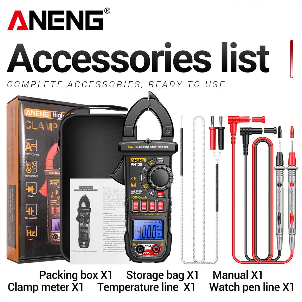 2026 New ANENG PN128 Clamp Meter Multimeter AC/DC Voltage 600A Current Clamp NCV True Rms Diode NCV Induction Electrician Tester Tools Digital Display