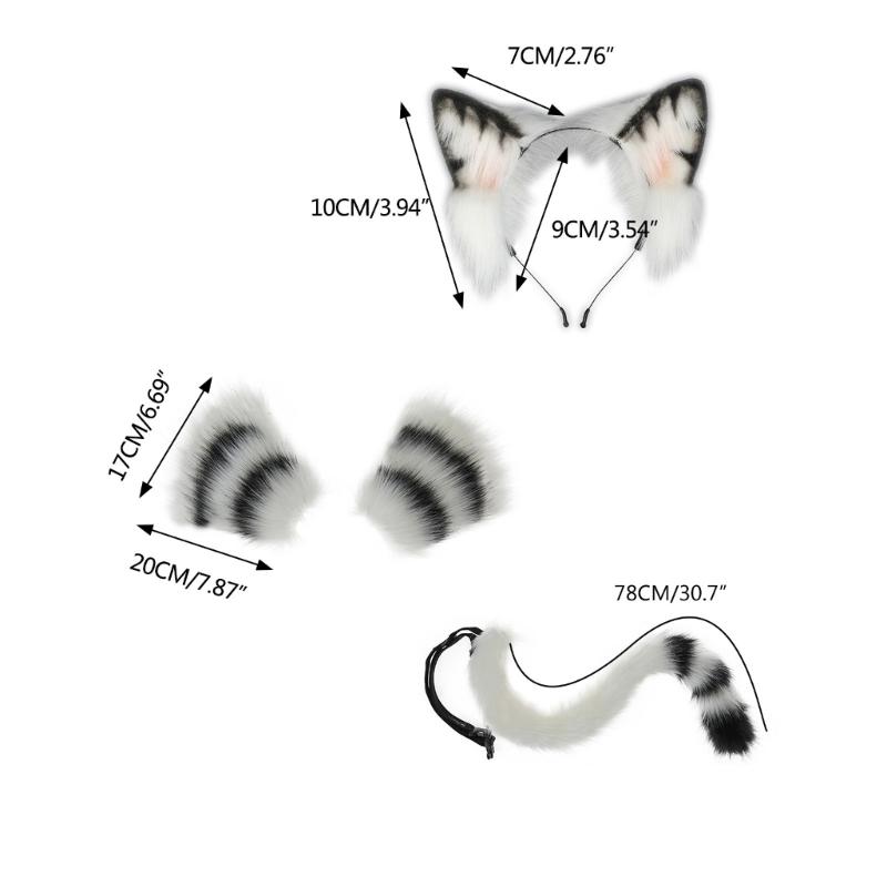 Cute Anime Beast Tail Cat Ear Headband Paw Gloves Set Lovely-Fox Tail Themed Party Costume Cosplay Props for Festivals