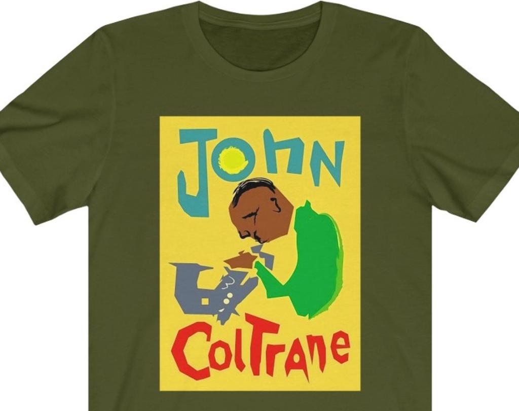 John Coltrane T Shirt and kids tshirt, Jazz Saxophone Art Tee, Unisex Black Music Artist Band Tee