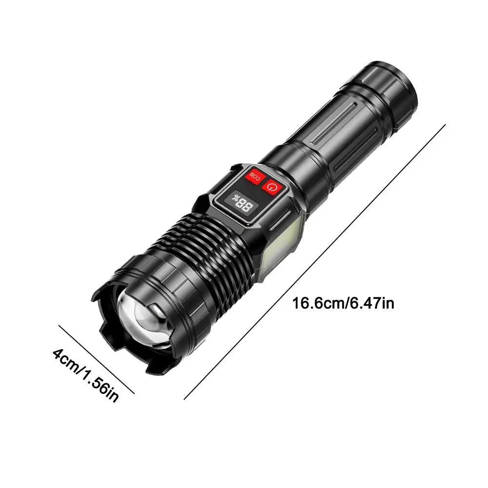 Rechargeable LED Flashlight Zoomable Torch with LCD Display 6 Modes Powerful Flashlight Fishing Camping Lantern Long Range Portable Accessories