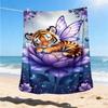 1pc Tiger Fairy Flower Throw Blanket Polyester Fiber, Lightweight Flannel, Soft & Warm, All Season Use for Outdoor, Camping Digital Print