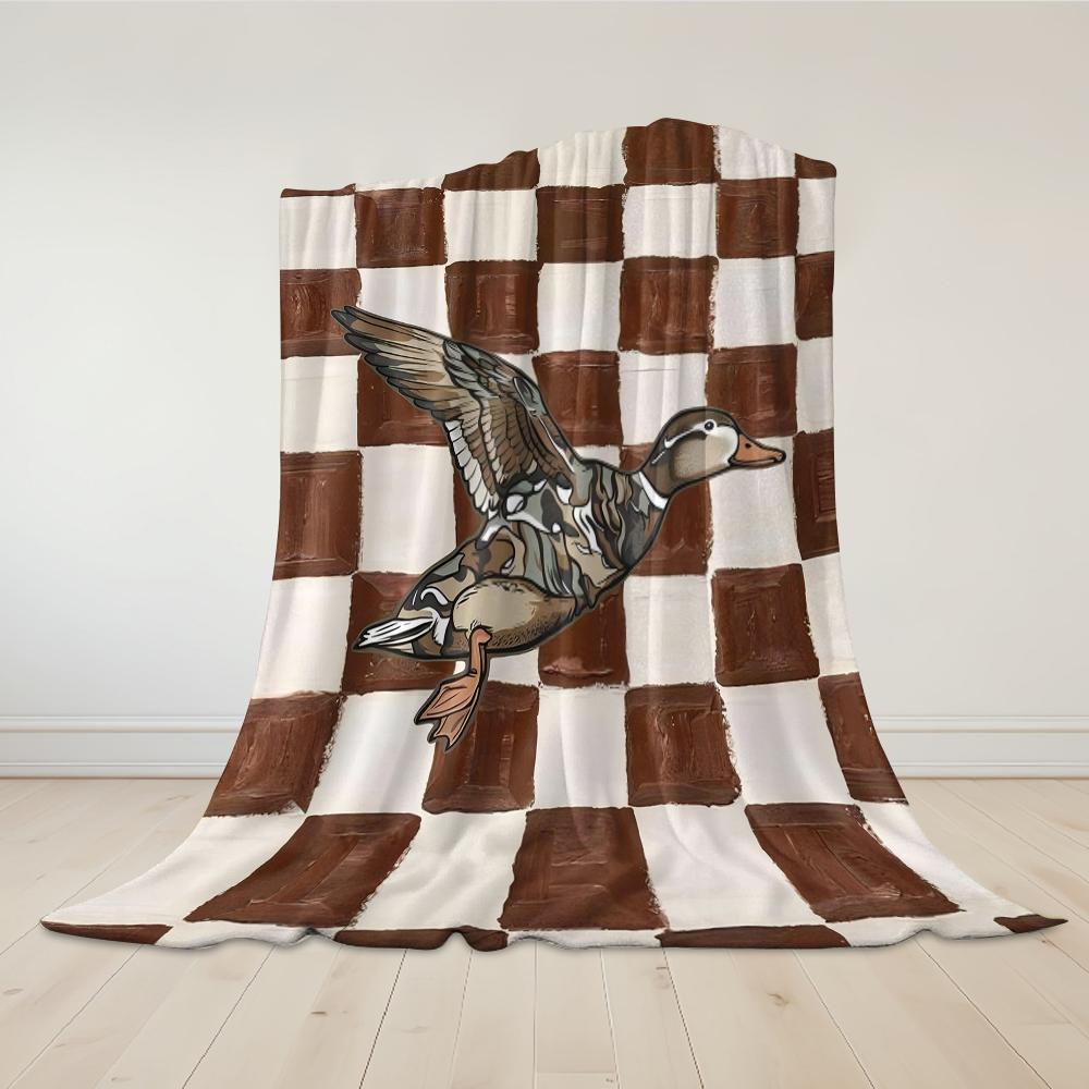 Checkered Duck Flight Flannel Blanket Warm Soft Halloween Christmas Couch Warm Cozy Decorative Decor Gift for All Season
