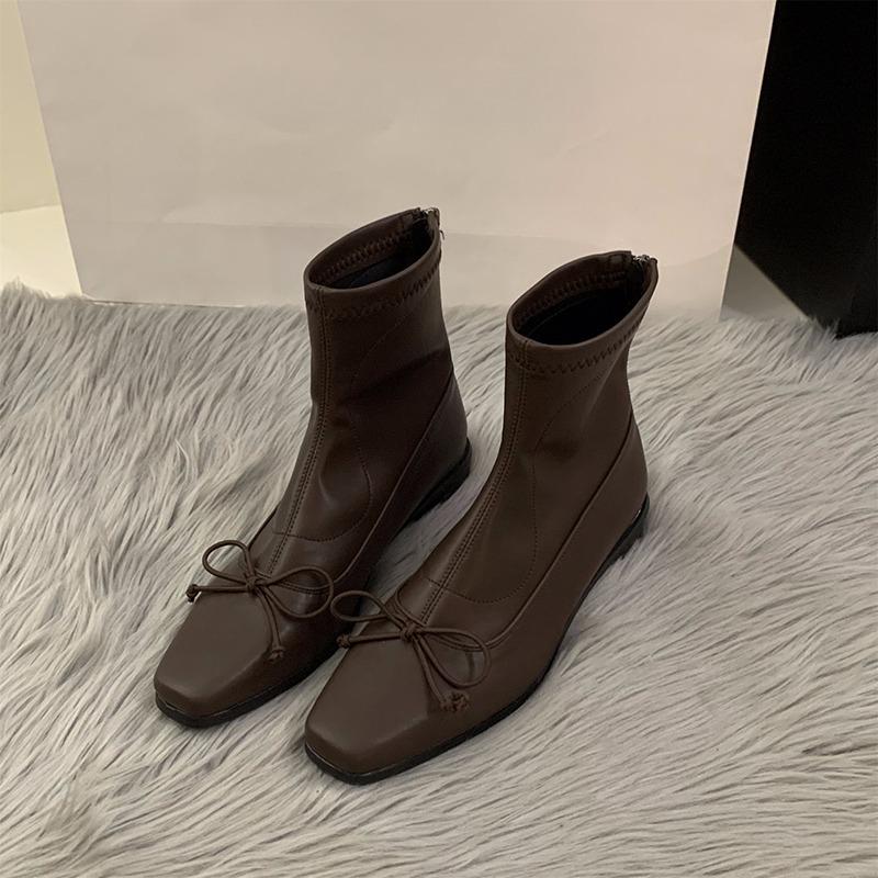 

Square Toe Woman Thick Heel Ankle Boots Fashion Butterfly-knot Shoes Autumn Winter Femmes Mordern Short Botines De Mujer 35