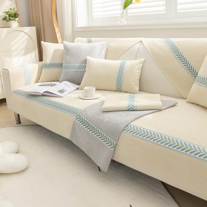 All Seasons Universal Solid Color Chenille Webbing Sofa Cushion Modern Simple Plain Non-slip Sofa Cushion Towel
