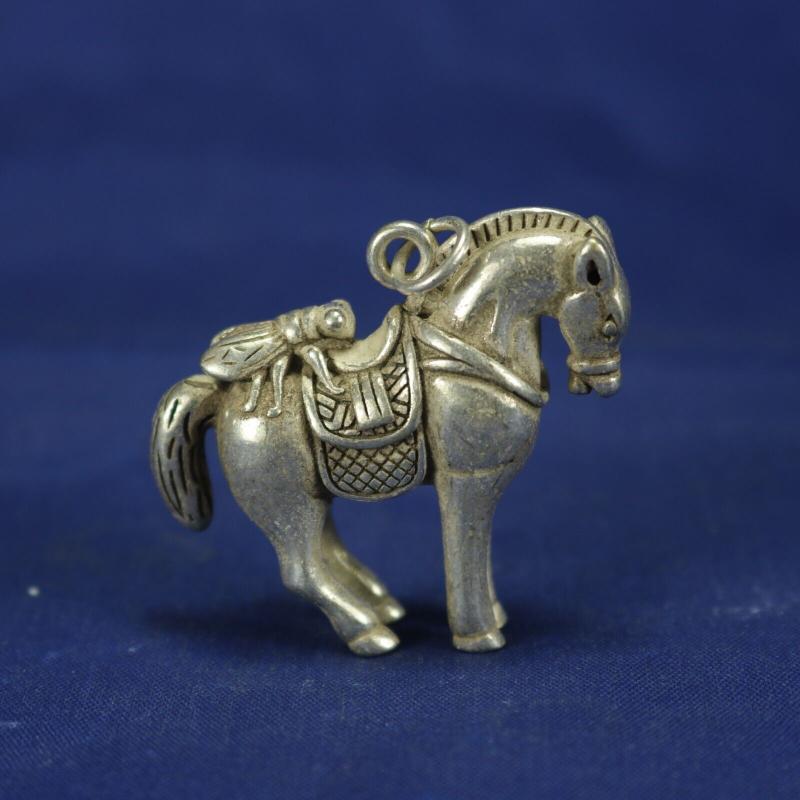 

Китайский Старый Тибет Серебро Резные Статуэтки Лошади&Мухи Амулеты Ожерелья Подвески CHINA