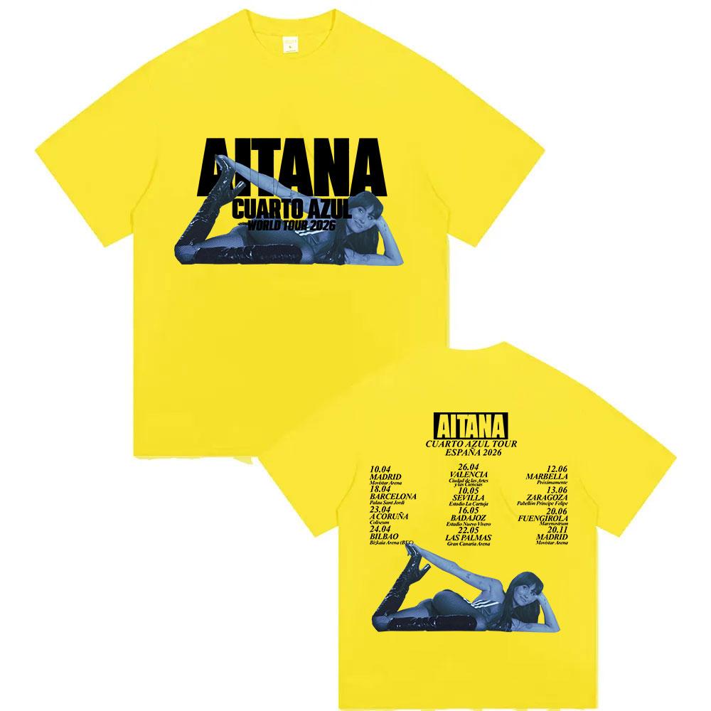 Aitana Quarto Azul World Tour 2026 Stampa T-shirt Unisex Donna Hip Hop Moda Vintage Cotone Manica Corta T-shirt Fan Streetwear
