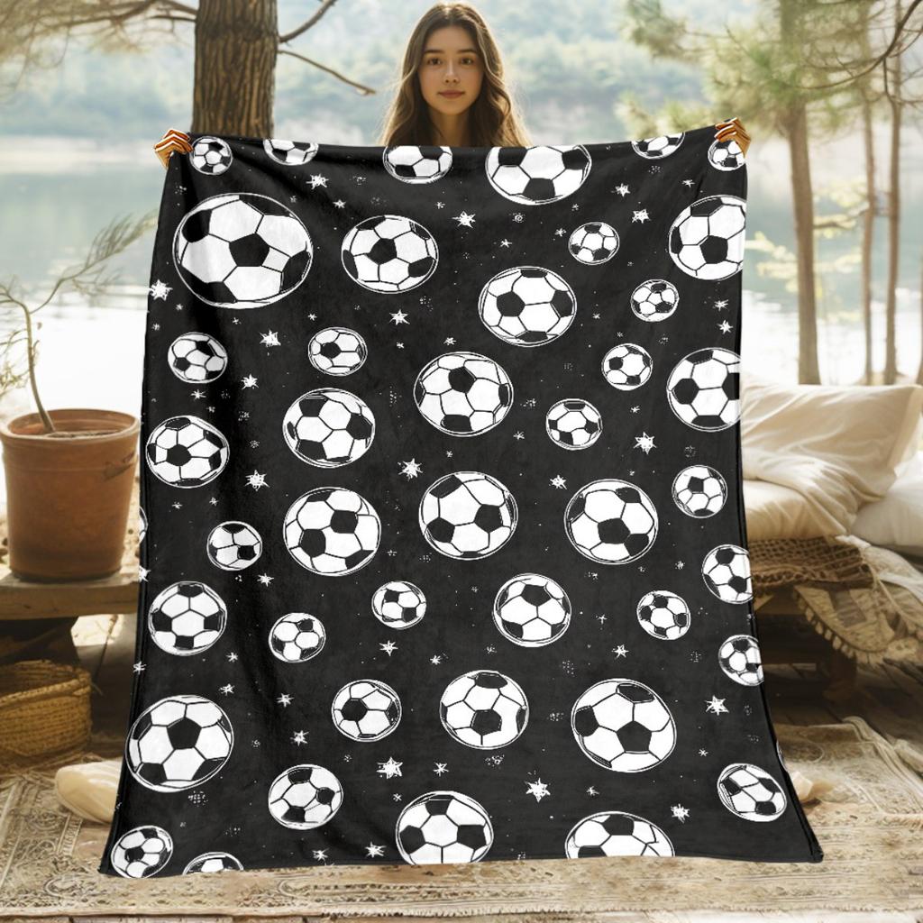 Soccer Print Flannel Blanket  Soft Warm Lightweight Sofa Bed Travel Camp Gift Blanket