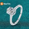 NeeTim 1ct 2ct 3ct Oval Cut Moissanite Rings for Women 925 Silver Lab Diamond Wedding Engagement Ring Gemstone Band