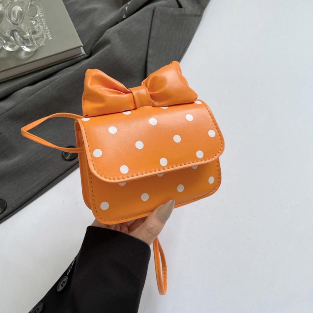 Fashion Versatile Women Mini Shoulder Bag PU Leather Polka Dot Print Underarm Bag Bow Design Crossbody Bag