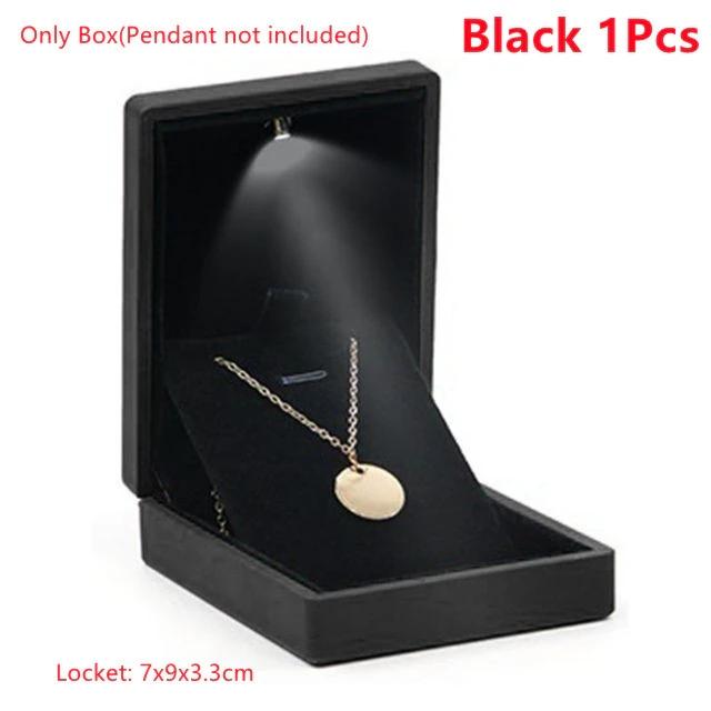 

Pendant Box with LED Light Jewelry Case Square Shaped Box Velvet Jewelry Gift Boxes LED Necklace Box for Engagement Proposal 7x9x3.3cm чорний