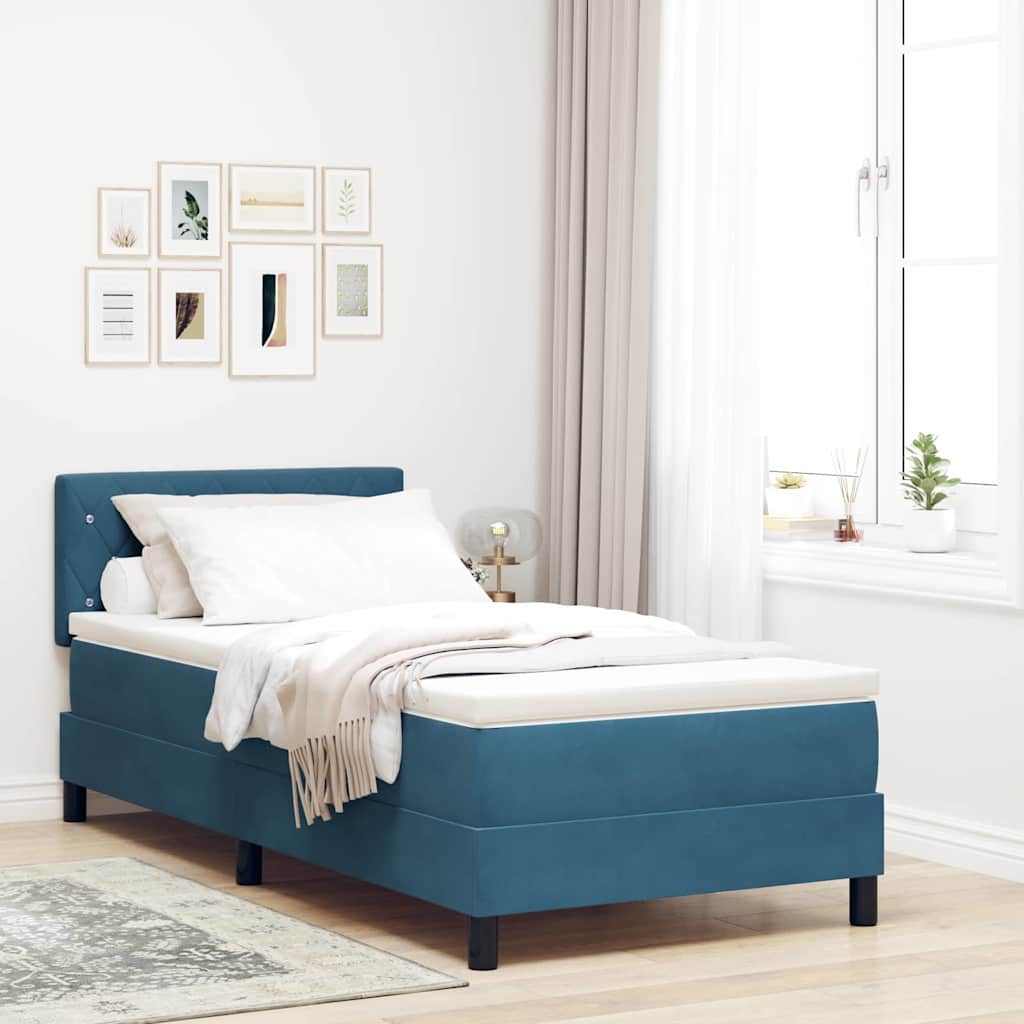 LED Box Spring Bed with Mattress Dark Blue 90 x 190 cm Velvet