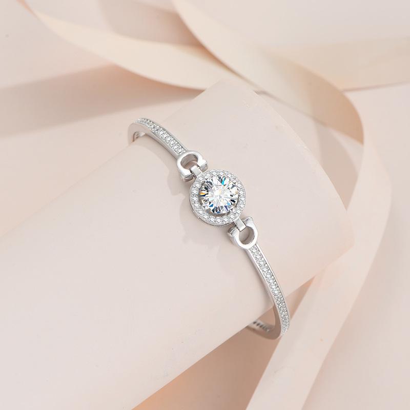 Sterling Silber S925 Mosang Stein Klassisches verstellbares Armband Schwere Industrie Fortschrittliches Volldiamantarmband Ein Karat Rundtasche