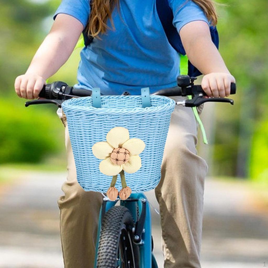 Kids Bike Basket Easy to Install Woven Front Bicycle for Children