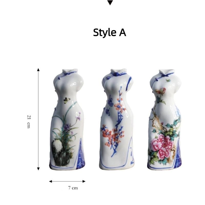 Handmade Hand-Painted Ceramic Qipao Vase – Chinese Style Home Decor Ornament