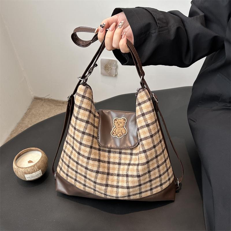 Women Plaid Large Capacity Multifunctional Fashion Convertible Shoulder Backpack For Daily Commute
