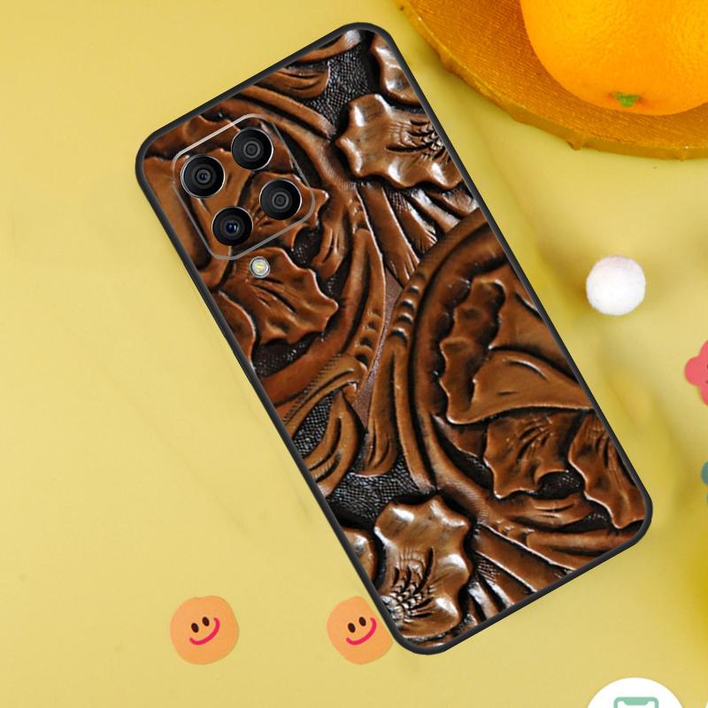 Brown Tooled Leather Pattern Case For Samsung Galaxy M31 M32 M12 M52 M21 M15 M55 M56 M36 M16 M06 M13 M33 M53 M14 M34 M54