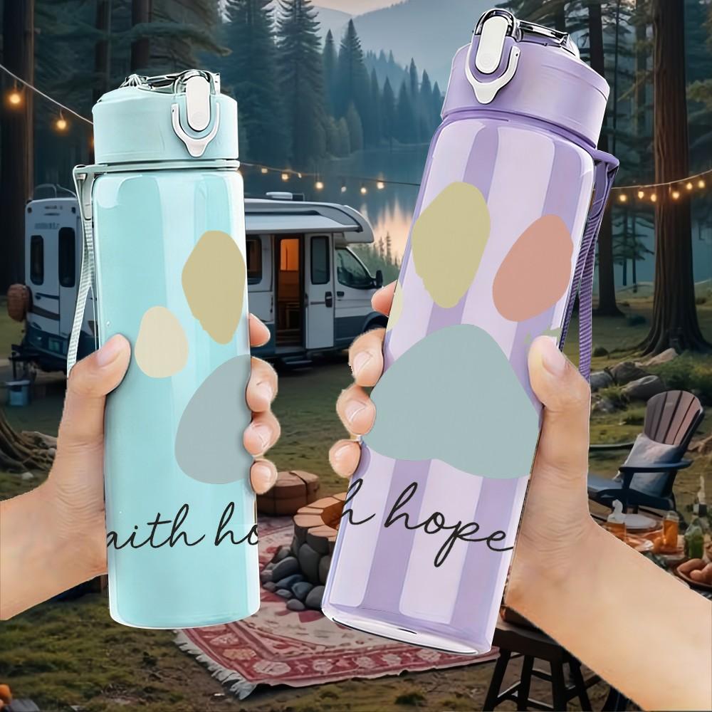 1PC Faith Hope Love Paw Print 750ml Color Plastic Sports Water Bottle Leakproof Flip Straw Lid Suitable for Sports Office Home Use