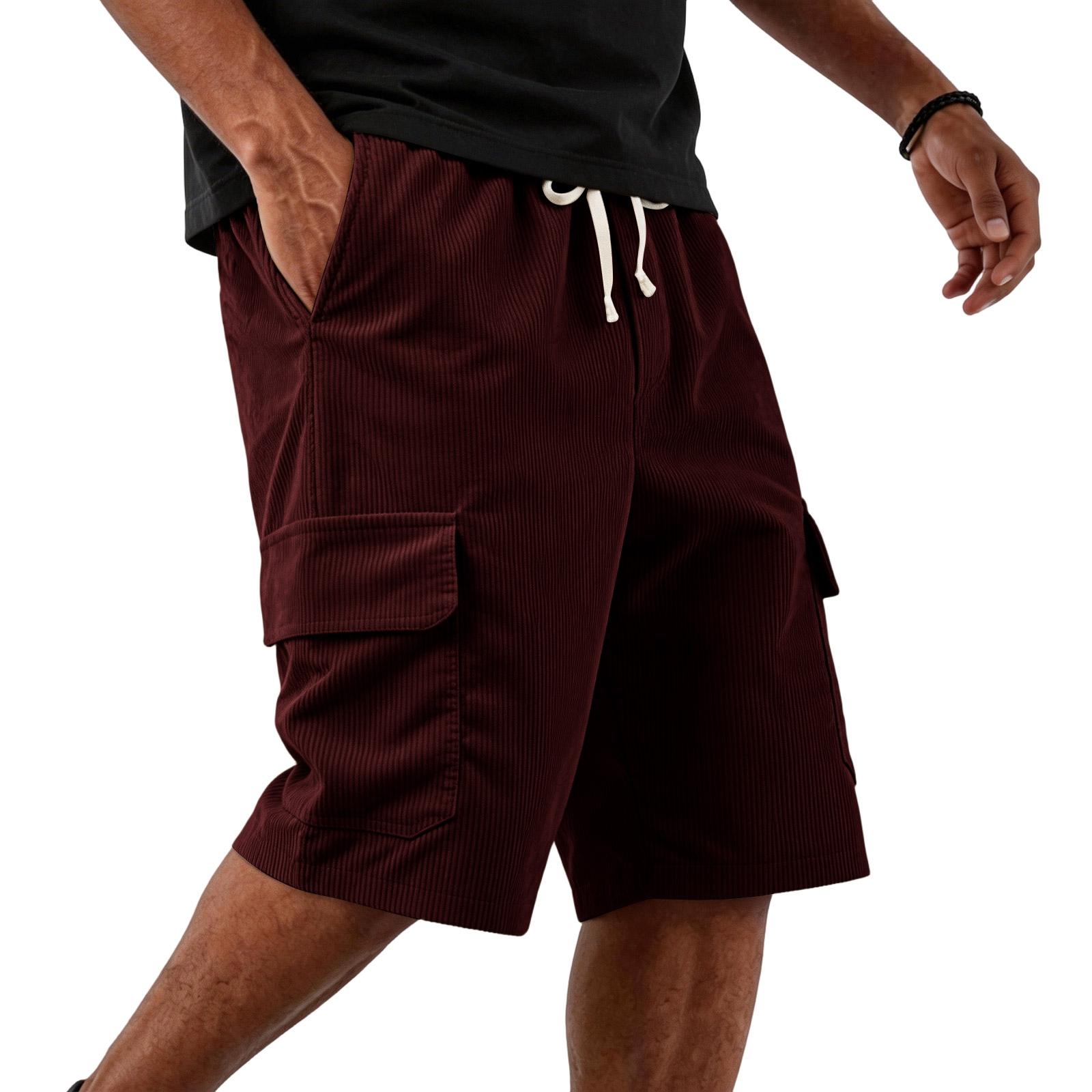 

Men s Corduroy Casual Five-pocket Pants With Loose Drawstring For Sports Workwear Shorts L винний