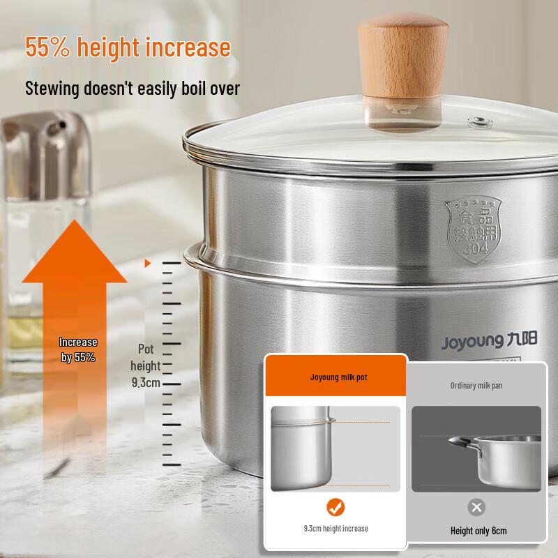 Joyoung 18cm 316L Stainless Steel Milk Pot with Steamer