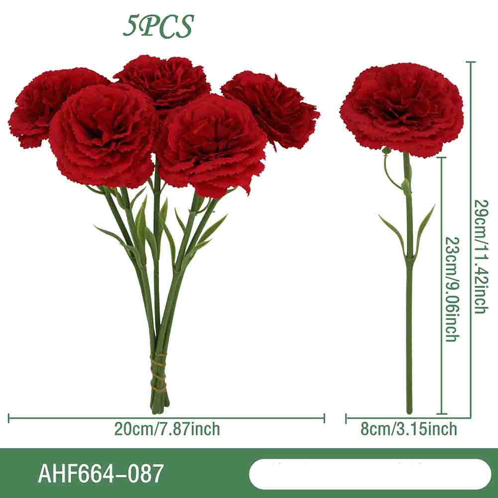 5Pc Moisturizing Latex Carnation Artificial Real Touch Silk Flower Mother's Day Bouquet Gift Wedding Home Party Decor Carnation