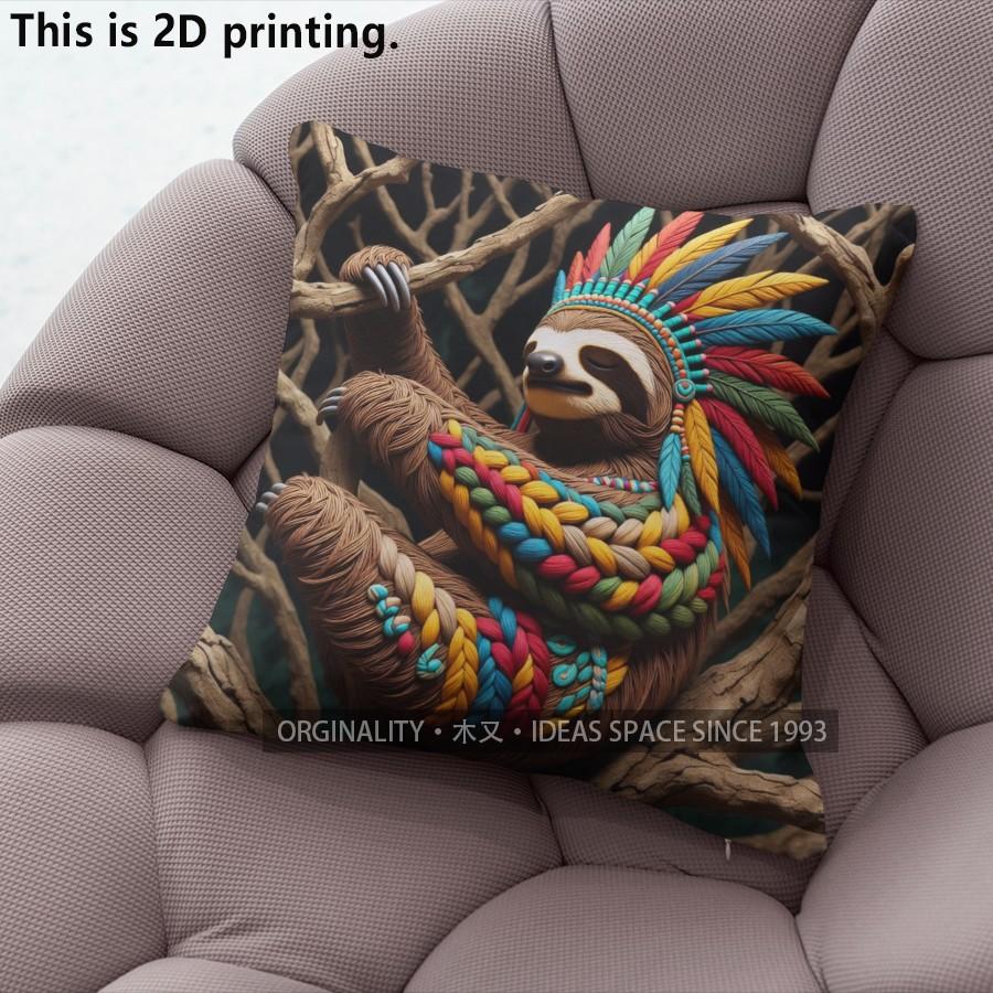 Boho Tribal Sloth Throw Pillow Covers Pattern Cushion Cover Suitable for Sofa Bedroom Car Pillow Cover
