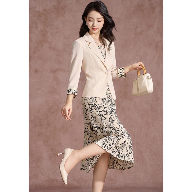 Elegantes Damen-Business-Blazer- und Blumenkleid-Set