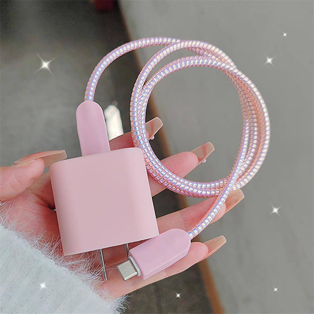 Applicable iPhone Data Cable Protective Cover Suitable for 18W Charger Matte Soft Case Charging Cable Simple Pink