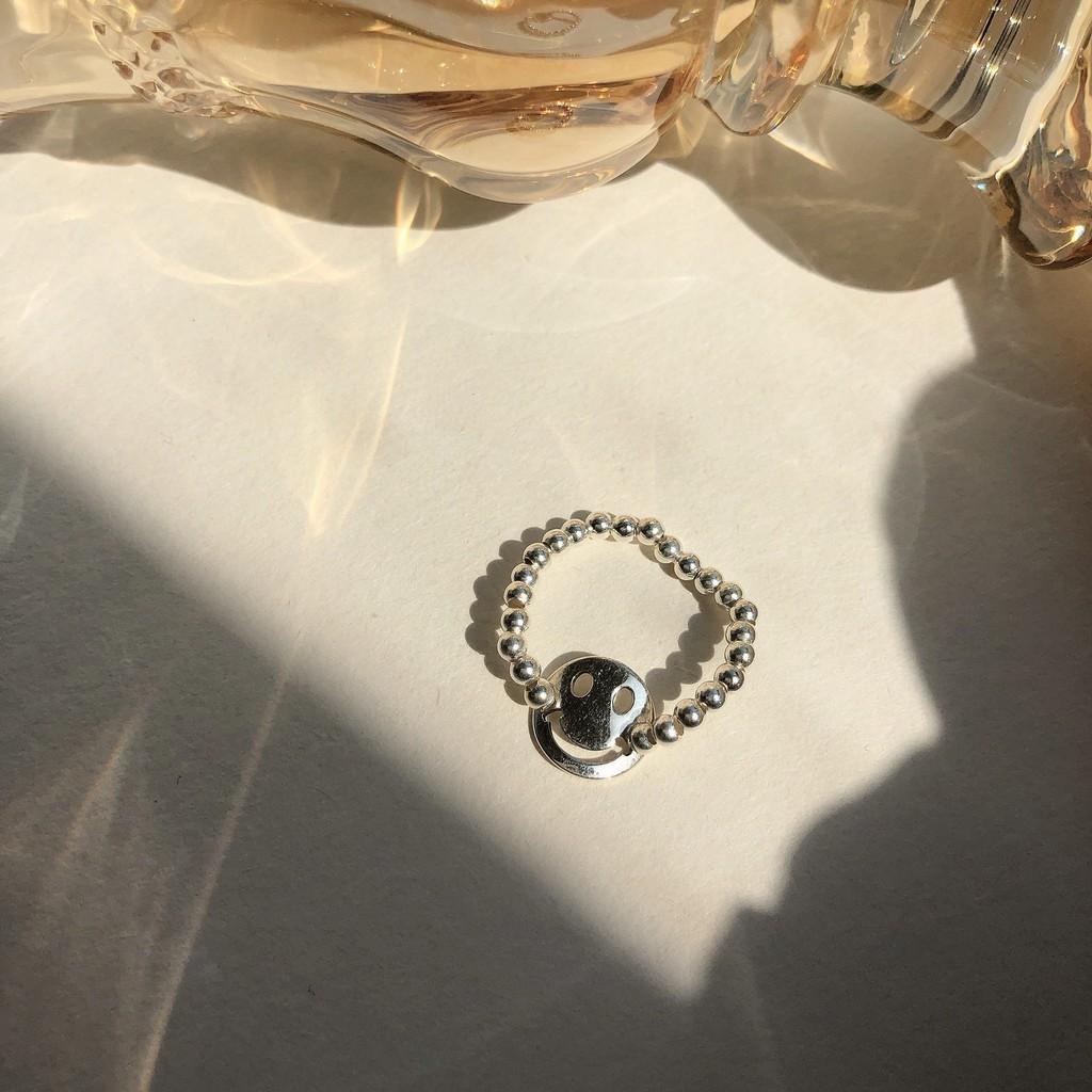 Elegant S925 Silver Smiley Face Charm Ring With Colorful Beads For Trendy Women