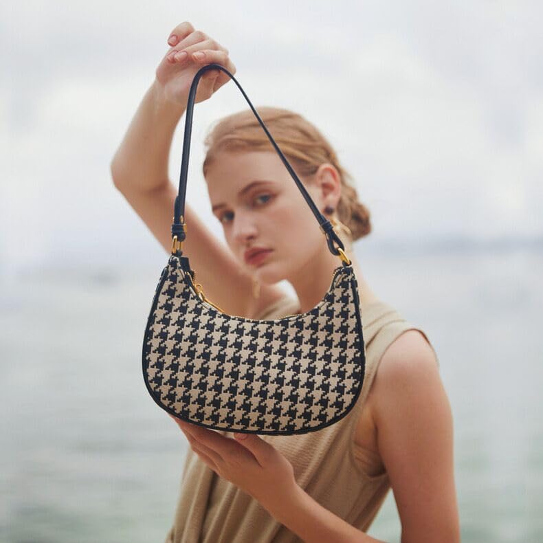 Retro Houndstooth Shoulder Handbag [KKAERDIYA] Bag, Women's