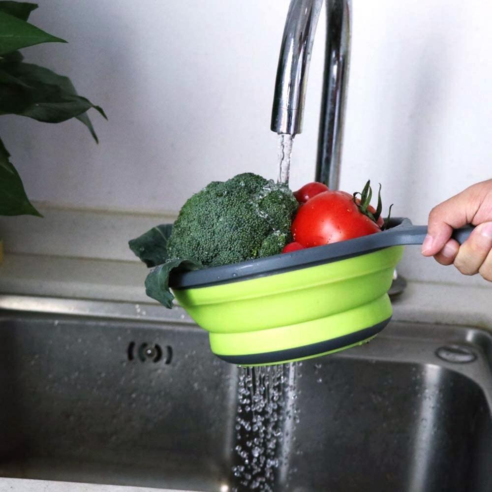 Fruit Foldable with Handle Collapsible Silicone Drainer Colander Dish Draining Basket Strainer