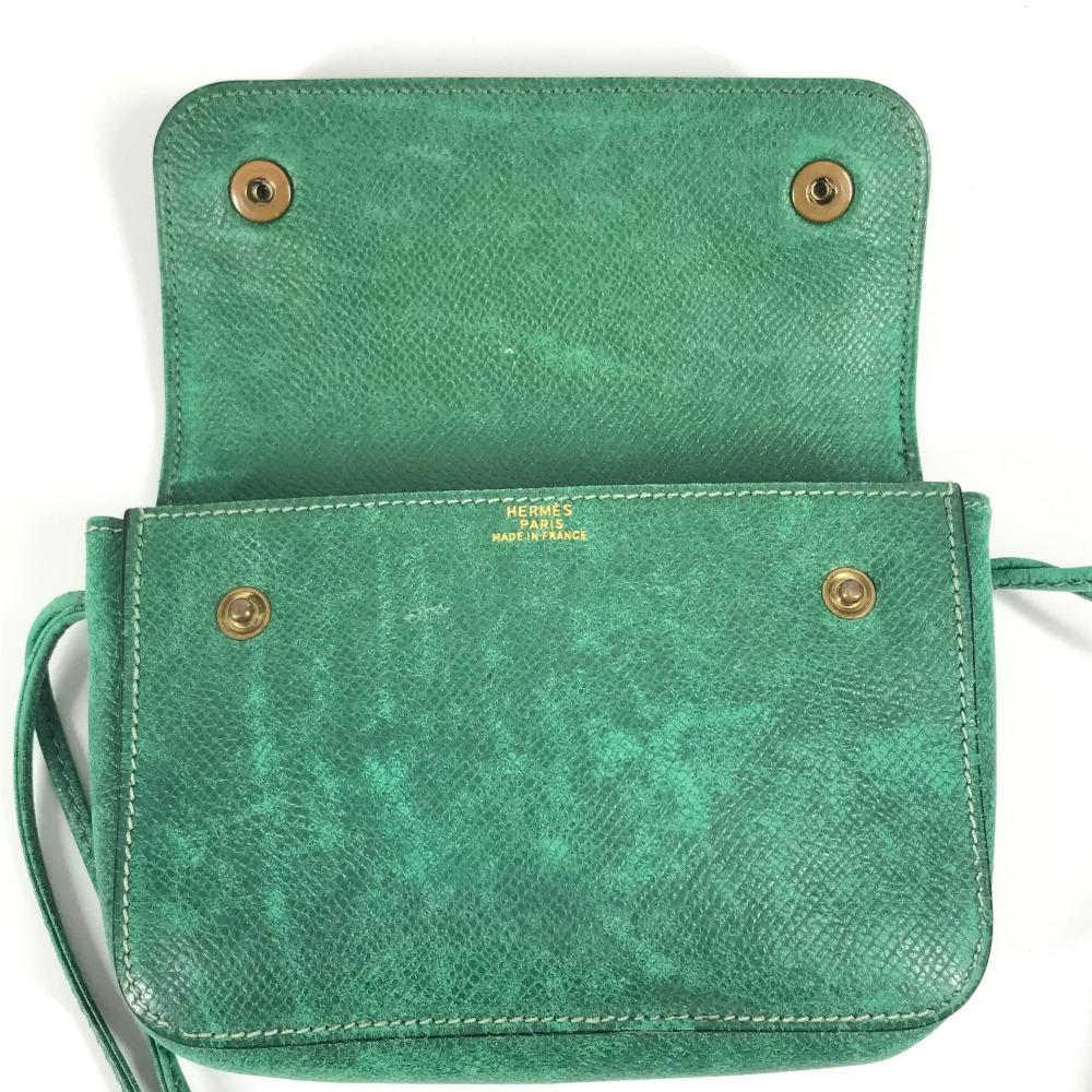 HERMES vintage logo Pochette bag mini bag Shoulder Bag Leather Green