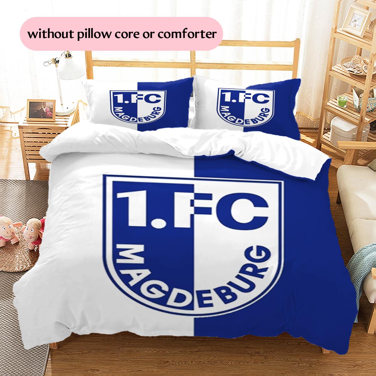 1. FC Magdeburg Muster Bettwäsche Heimdekoration Geburtstagsgeschenk (1 Bettbezug + 2 Kissenbezüge, ohne Füllung) 135x200cm