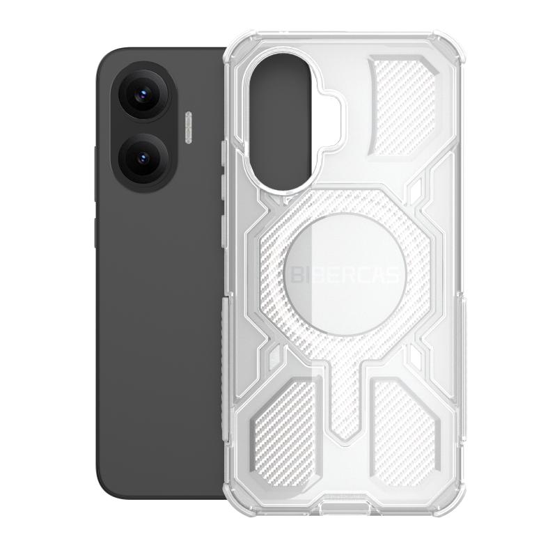 Coque magnétique translucide BIBERCAS pour Xiaomi Poco F7 Redmi Turbo 4 Pro 5G Chargement sans fil Cadre en TPU Coque arrière en plastique pour téléphone