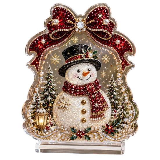 Indoor Winter Holiday Decorations Christmas Faux Diamond Painting Tabletop Ornaments, Beginner-Friendly DIY Acrylic Rhinestone Art Decor Craft