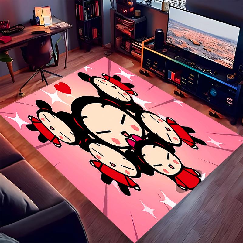 1pc Pucca3 Print Area Rug - Soft, Washable Non-Slip Indoor Mat for Office Chairs, Living Room, Home Office Decorative Rug