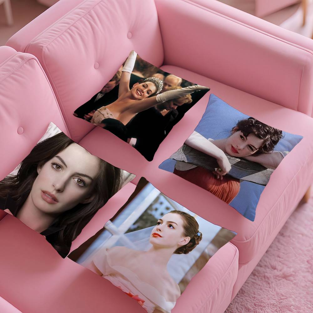 Actor A-Anne H-Hathaway Pillow Case Pattern Printing Pillowcase Living Room Sofa Cushion Cover Bedroom Room Decor
