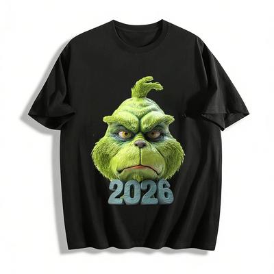 2026 Grinch Grumpy Head Print Casual Versatile Top Pure Cotton T-shirt