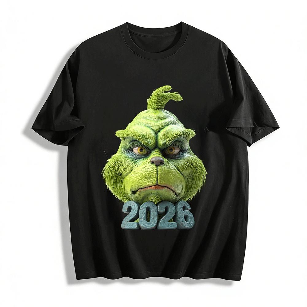 

2026 Grinch Grumpy Head Print Casual Versatile Top Pure cotton T-shirt XXS