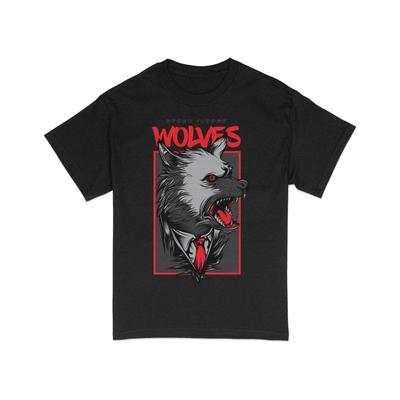 UnisexS T Shirt With Fierce Wolf Design Bold Red And Black Outdoor Casual Wear