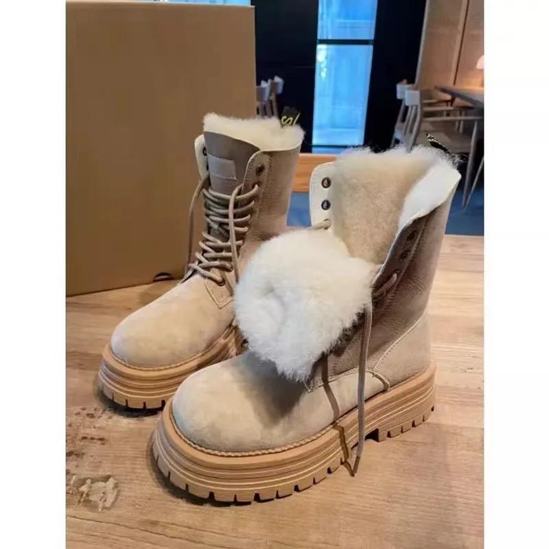 Fashion Platform Women Snow Ankle Boots Chunky Leather Shoes Woman 2025 Trend Goth Brand Winter Chelsea Boots Motorcycle Botas Mujer