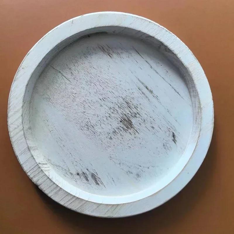 Retro Wooden Storage Tray Beveled Edge Tray Round Candlestick Wooden Tray Fruit Bread Snack Dinner plate Home Table Decoration