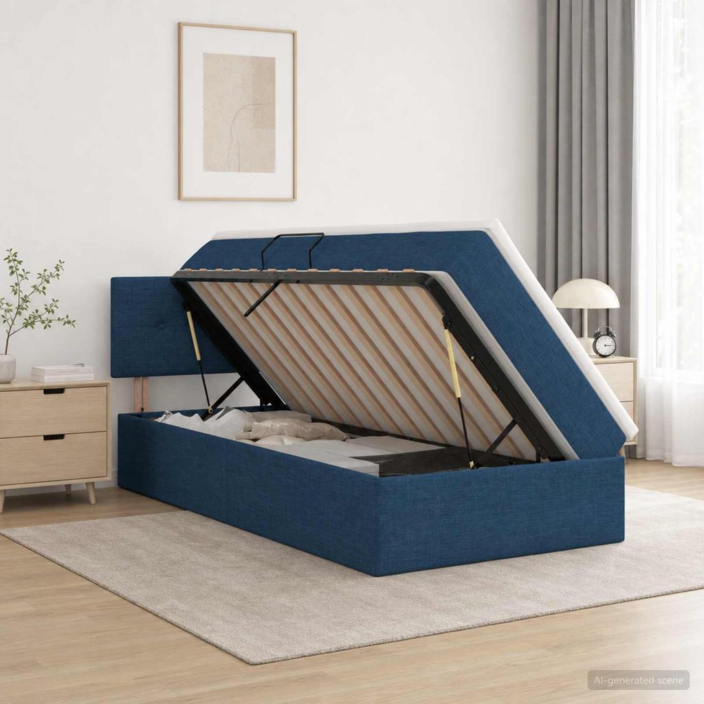 Storage Bed with Mattress Blue 90 X 200 Cm Velvet