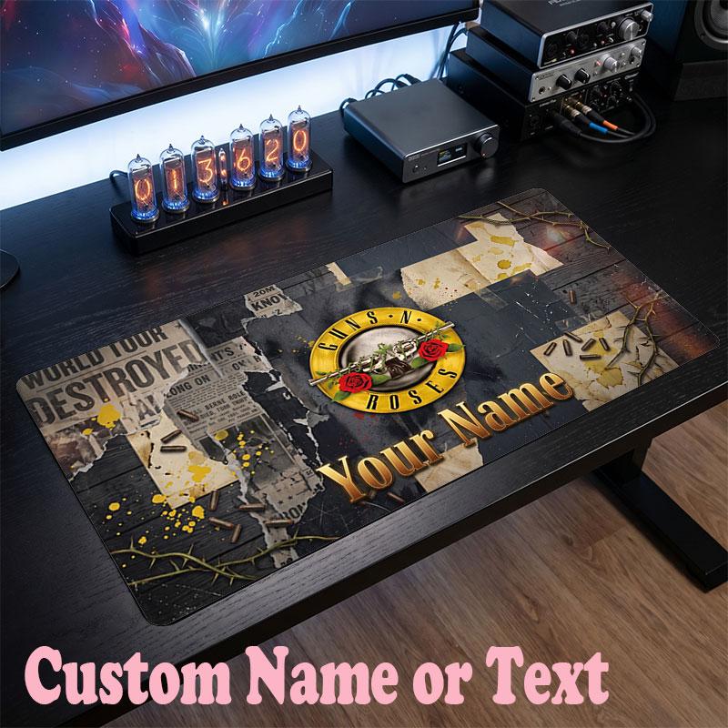 Guns N’ Roses Customized Name Text Mouse Pad, Large Desk Mouse Mat Personalized Home Office Present