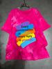 Women's European Style Tie-Dye Rainbow Letter Print Loose T-Shirt - Spring Mid-Length Top