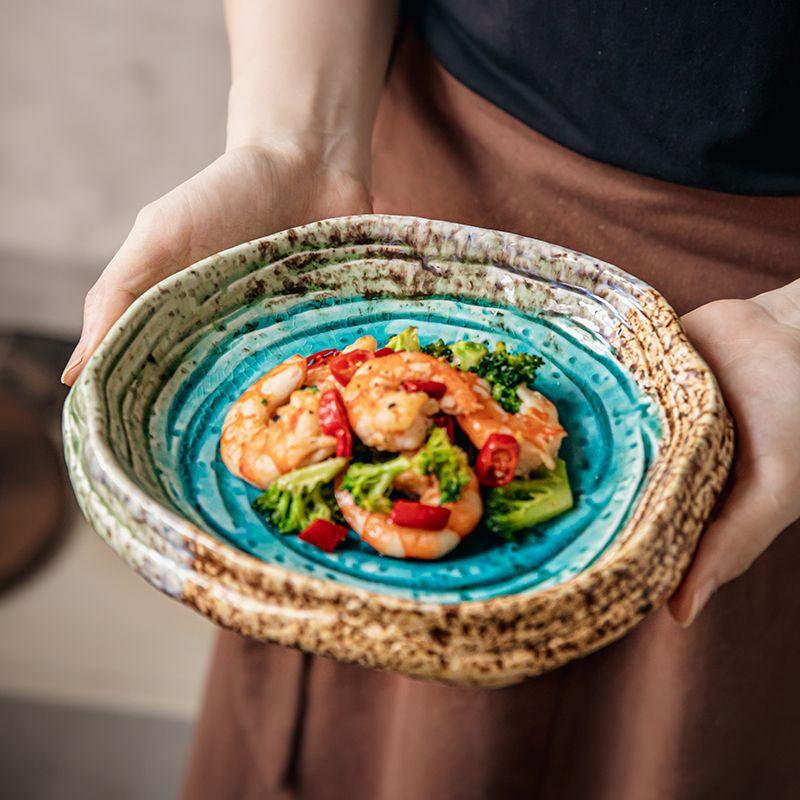 7inch Ice-cracked Irregular-shaped Retro Ceramic Vegetable Plate Home Hotel Tableware Disinfectant Cabinet Dishwasher Applicable