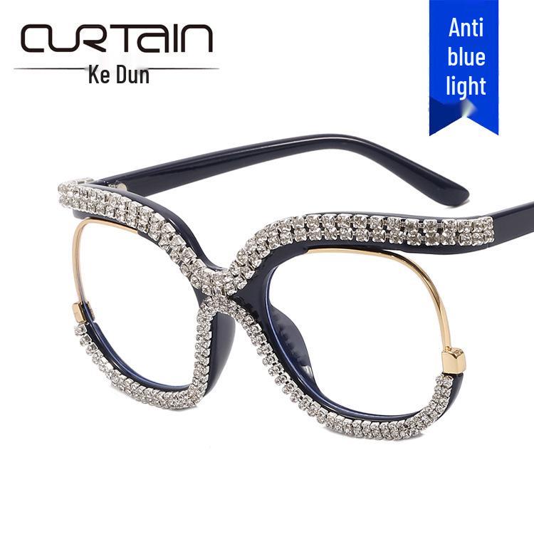 2022 Trendy Rhinestone Owl Large Anti-Blue Light Eyeglass Frame for European & American Styles