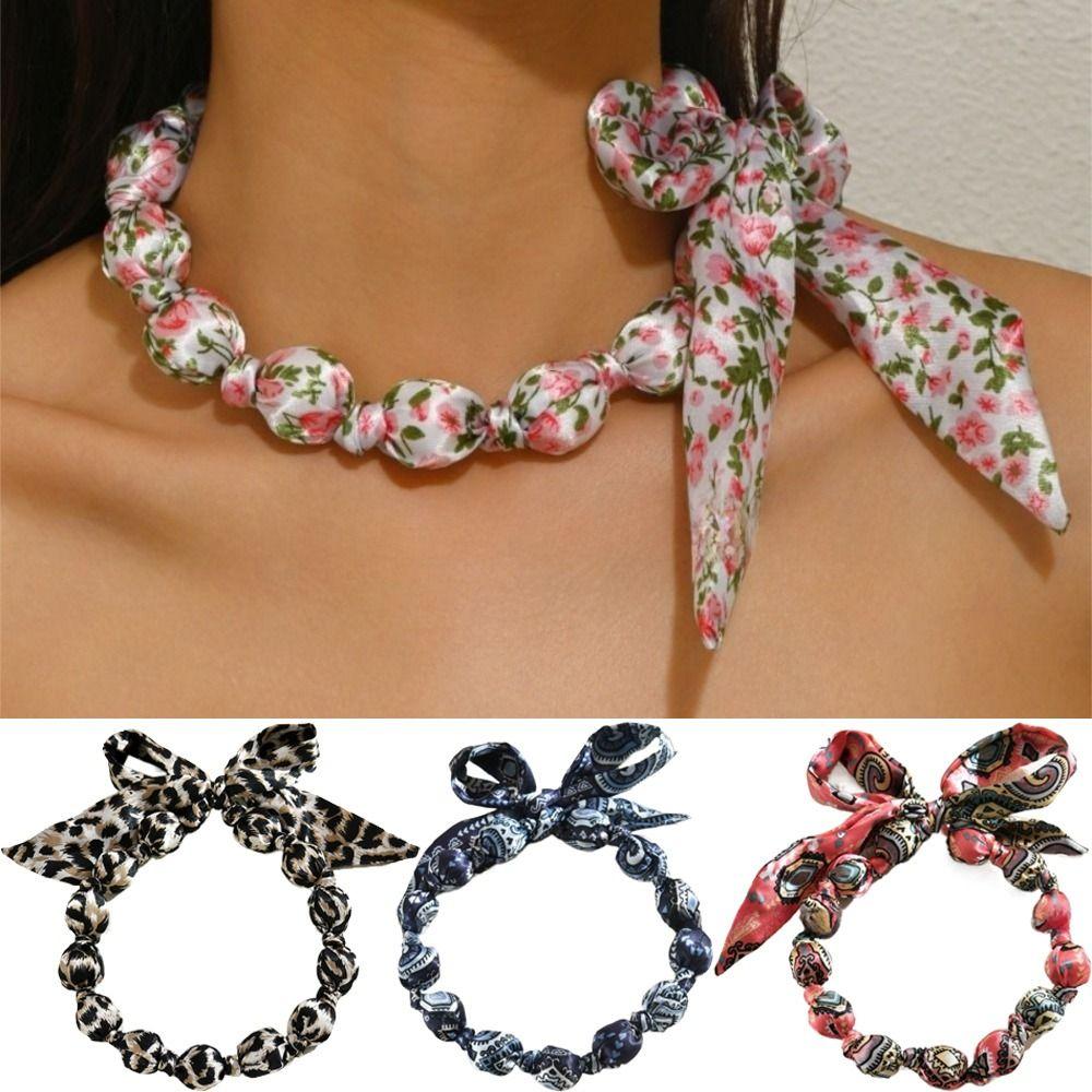 

Floral Printed Women Scarf Necklace Bohemia Style Retro Leopard Print Choker Clavicle Collar Party Style 3