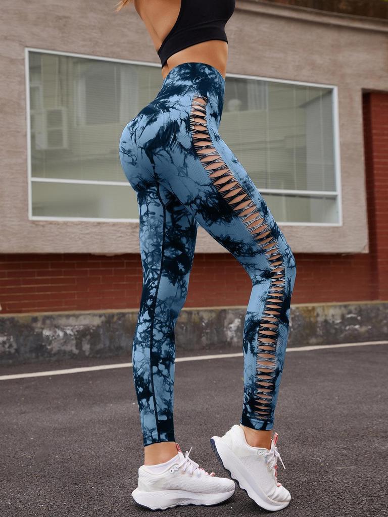 Cross-Border Tie-Dye Hip-Lifting Hollow Yoga Leggings: Slim Fit, Sports & Cycling Pants