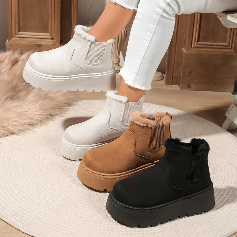 Fashion 2025 New Platform High Heel Women's Snow Boots Winter Casual Flat Shoes Ladies Short Plush Fur Warm Chelsea Ankle Boots Women